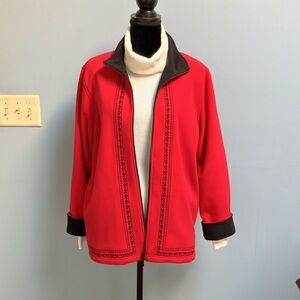 Allison Daley Women’s Large Red Fleece Black Embroidery Full Zip Jacket